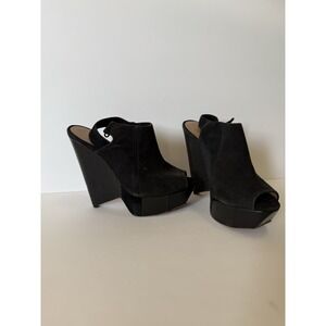 L.A.M.B. Peep Toe Platform Wedge Heel Slingbacks in black suede  6 M